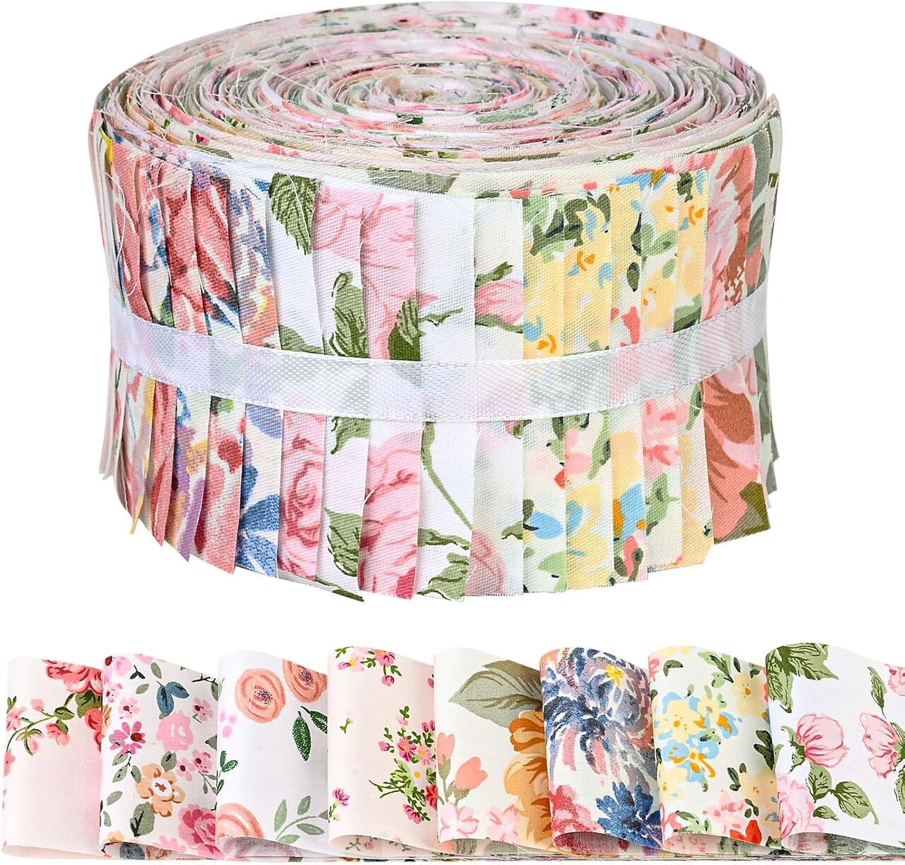 40PCS Pink Retro Floral Cotton Jelly Roll Fabric Strips – Precut Patchwork Quilting Fabric Bundle for Sewing, DIY Crafts & Spring Floral Projects (Hydrangea)